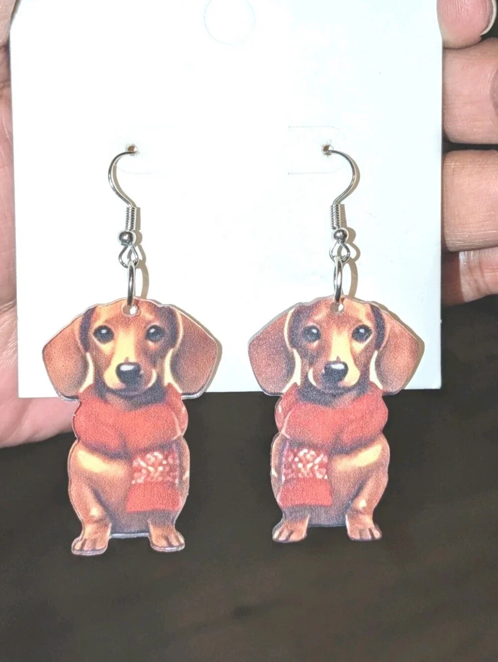 Hand Crafted Dachshund Earrings in Brown and Red For Women And Girls